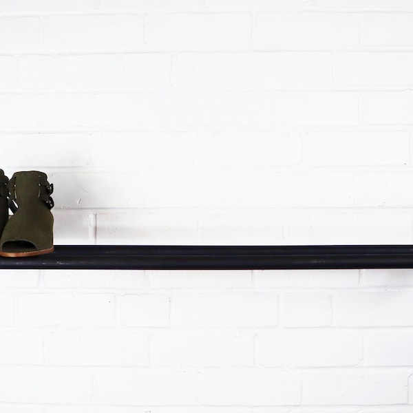 Industrial Wall Mounted Shoe Rack Storage Made With Black Steel & Brass Pipe Fittings - Rustic Vintage Style Furniture