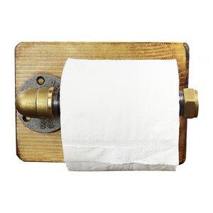 Industrial Toilet Roll Holder With Wooden Base, Made Using Industrial Raw Steel & Brass Pipe Fittings!!