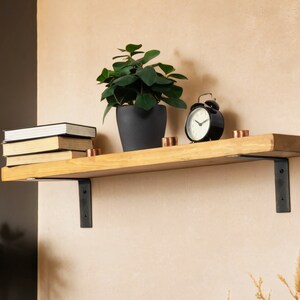 Solid Wood Shelf with Brackets | Handmade Timber Reclaimed Scaffold Board | Rustic 'L' Heavy Duty Brackets | Bookshelf, Kitchen Shelf
