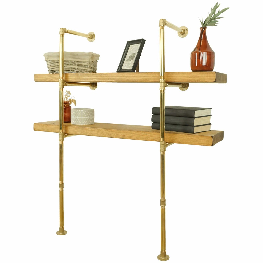 Solid Brass Floor Mounted Pipe Fitting Tiered Shelving Unit Height and