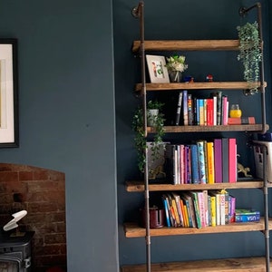 Pipe Fitting Tiered Shelving Unit - Height and Length Customisable - Industrial Shelving Unit for Wall - Reclaimed Solid Wooden Shelves