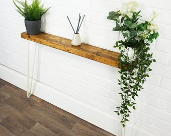 RUSTIC Console Table SLIMLINE With White Hair Pin Legs | Reclaimed Timber Style | Solid Wood Furniture