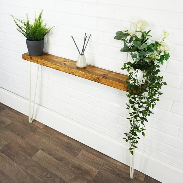 RUSTIC Console Table SLIMLINE With White Hair Pin Legs | Reclaimed Timber Style | Solid Wood Furniture