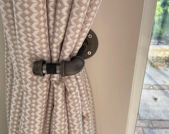 Curtain Tie Backs (Pair) | Industrial Pipe Style Curtain Tieback | Rustic Vintage Furniture Style | Home Accessories | Curtain Holdbacks