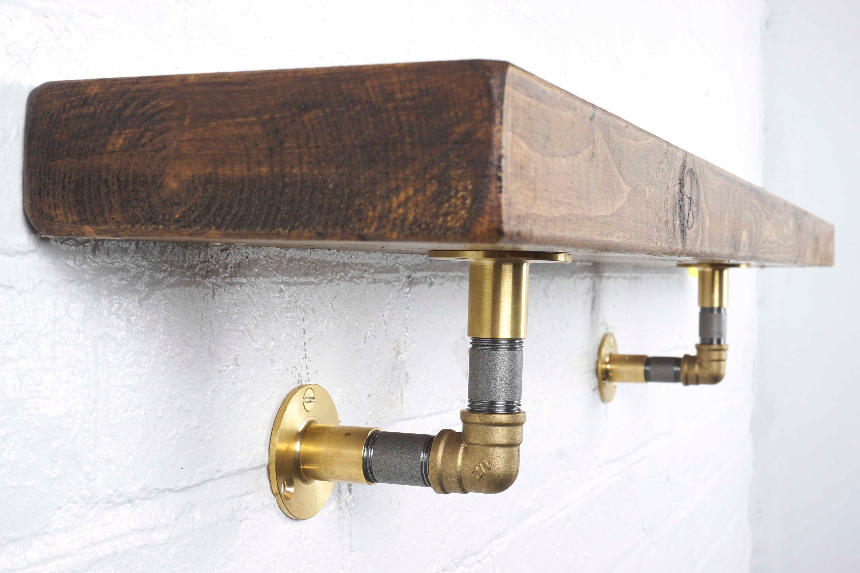 Industrial Brass Pipe Shelf Bracket Holder Elbow Style Pair Etsy