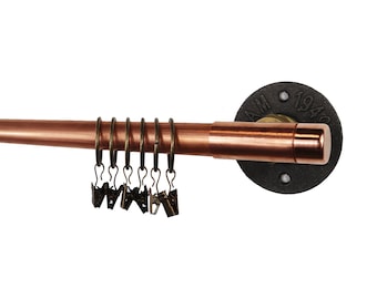 INDUSTRIAL VINTAGE CURTAIN Pole | T - Nut Style Made From Copper Pipe And Iron Wall Plates! Modern, Rustic, Industrial!!