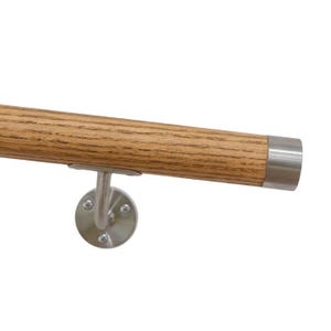 Handrail Stainless Steel and Oak Handrail Flat End Caps Stair Rail Bannister Stairs Hallway Grabrail