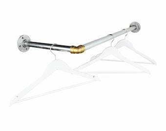Corner Bend Clothes Rail | Industrial Silver and Brass Pipe Style