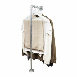 Industrial Wall And Floor Mounted Upright Clothing Rail Made With Industrial Silver Steel Pipe, Rustic Vintage Pipe Style