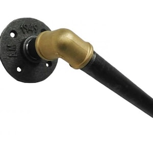 CHUNKY Stair Hand Rail / BANISTER with brackets - Raw Steel & Brass from INDUSTRIAL pipe fittings | Various Sizes