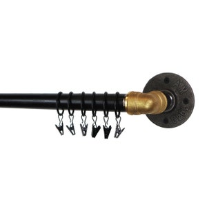 Industrial Curtain Pole, Elbow Style Curtain Rail Made From Raw Steel & Brass Pipe Fittings!! Steampunk, Vintage - Custom Sizes