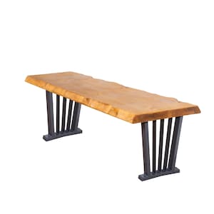 Rustic Live Edge Bench with Spoked Legs | Industrial Reclaimed Timber Style
