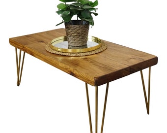 Reclaimed Coffee Table With Gold Hair Pin Legs | Reclaimed Timber, Handmade Solid Wood Table