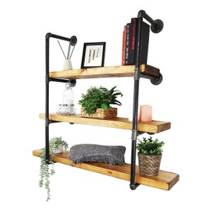 Pipe Fitting Ladder Effect Tiered SHELVING UNIT - Steampunk Raw Steel Pipe Style
