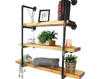 Pipe Fitting Ladder Effect Tiered SHELVING UNIT - Steampunk Raw Steel Pipe Style