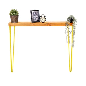 Reclaimed Timber Console Table: Yellow Hairpin Legs, FSC Wood