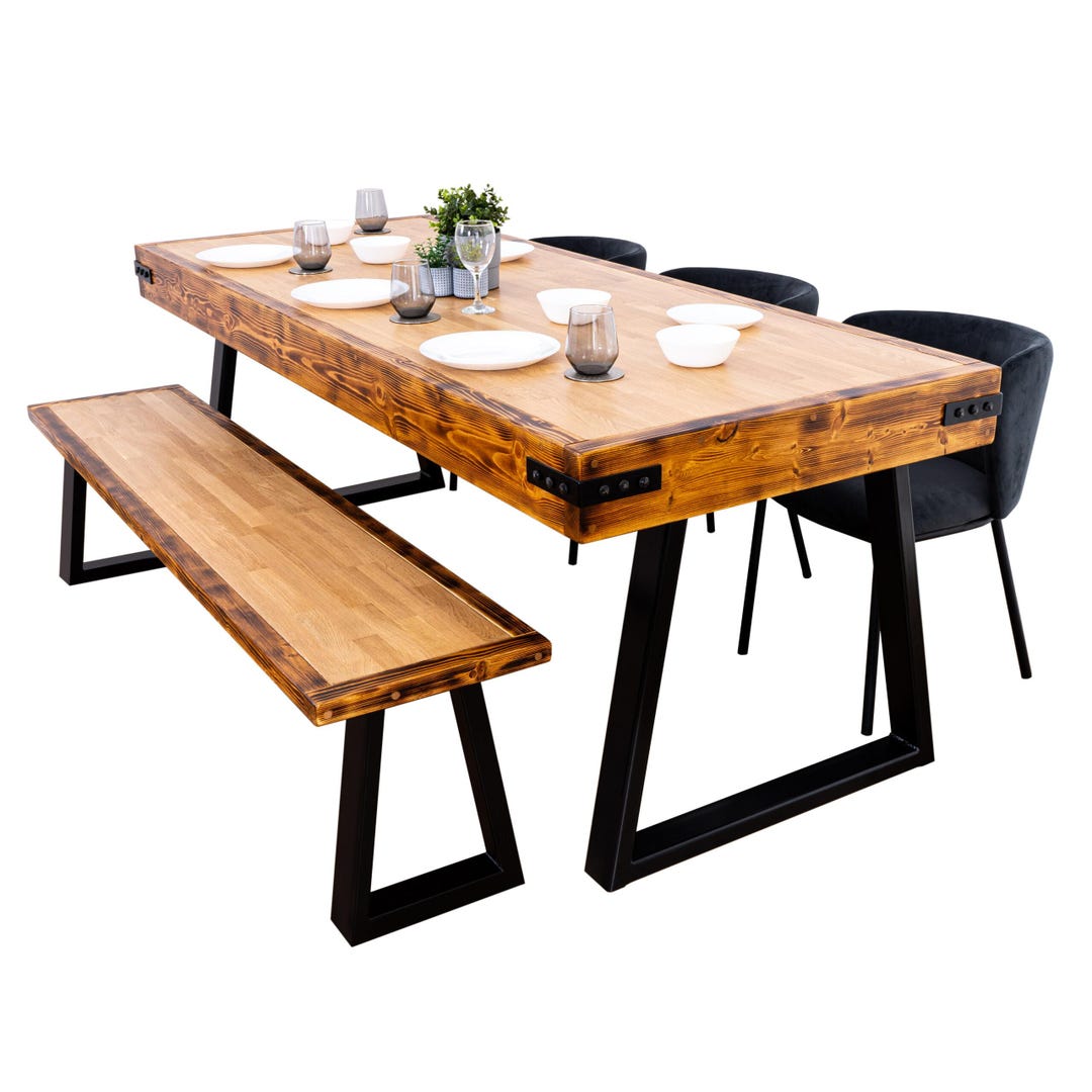 Butchers Block Dining Table With Chunky Trapezium Legs | Solid Oak and ...