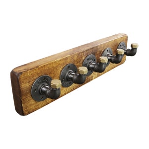 Ganchos para revestimento de tubos INDUSTRIAIS Acessórios para tubos de aço bruto e latão - Alta qualidade (madeira incluída) - Estilo vintage