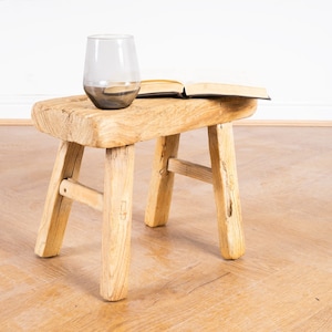 Small Traditional Rustic Rectangular Barn Stool - Reclaimed Antique Elm