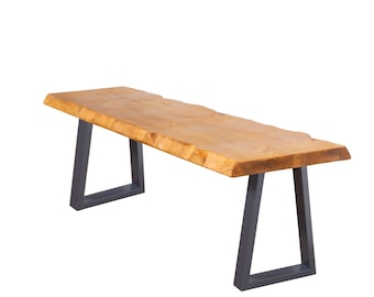 Live Edge Bench with Trapezium Legs | Industrial Reclaimed Timber Style
