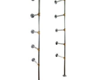 Industrial Floating Shelving Unit - SIlver Steel & Brass Pipe Style - Steampunk, Rustic, Modern Shelving!