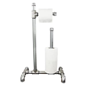 Free Standing Vintage TOILET ROLL HOLDER With Spare Toilet Roll Holder - Made From Silver Industrial Pipe Fittings!