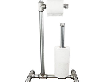 Free Standing Vintage TOILET ROLL HOLDER With Spare Toilet Roll Holder - Made From Silver Industrial Pipe Fittings!