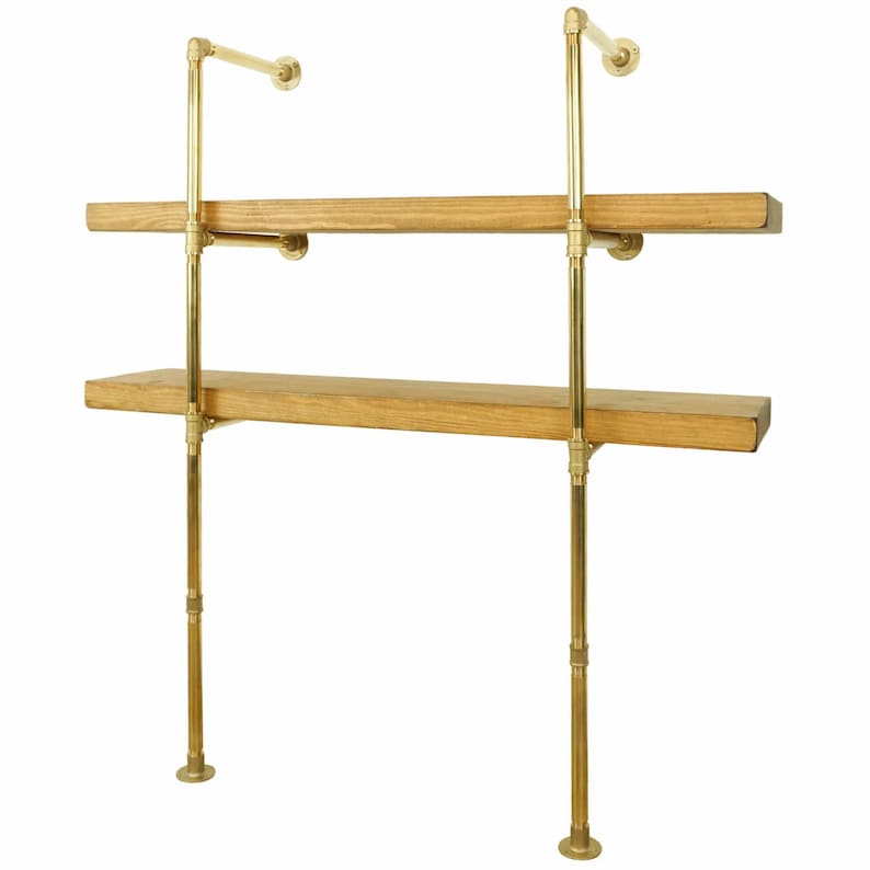 Solid Brass Floor Mounted Pipe Fitting Tiered Shelving Unit Etsy