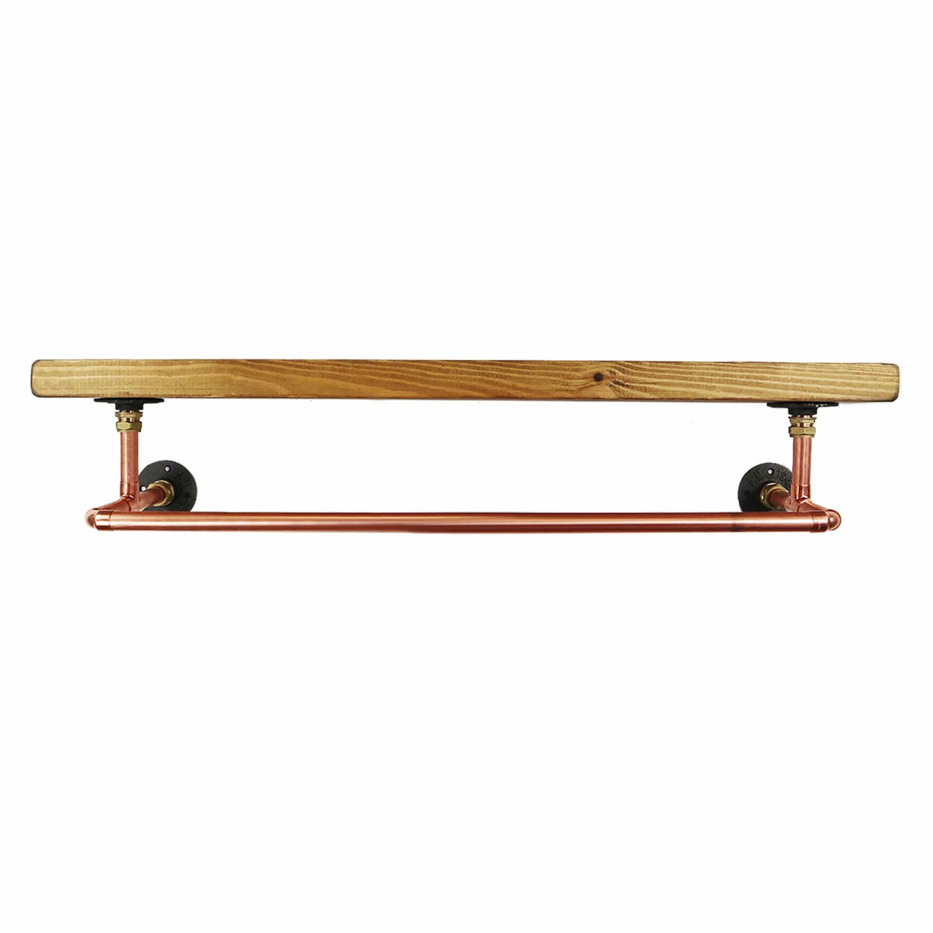 Industrial Steampunk Clothes Rail With Shelf - Wall Mounted Pipe & Wood Hanging Rack 3 thumbnail image