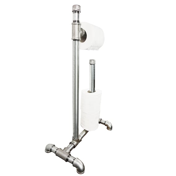 Freestanding Industrial Chrome Pipe Toilet Roll Holder and 