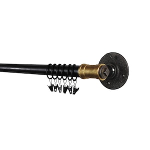 Industrial Curtain Pole, Tee Nut Style Curtain Rail Made From Raw Steel & Brass Pipe Fittings!! Steampunk, Vintage - Custom Sizes