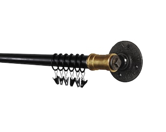 Industrial Curtain Pole, Tee Nut Style Curtain Rail Made From Raw Steel & Brass Pipe Fittings!! Steampunk, Vintage - Custom Sizes