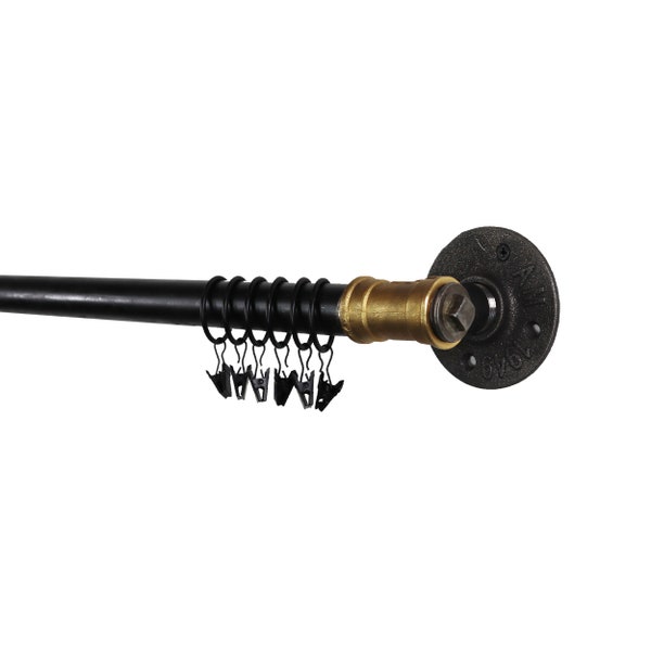 Industrial Curtain Pole, Tee Nut Style Curtain Rail Made From Raw Steel & Brass Pipe Fittings!! Steampunk, Vintage - Custom Sizes