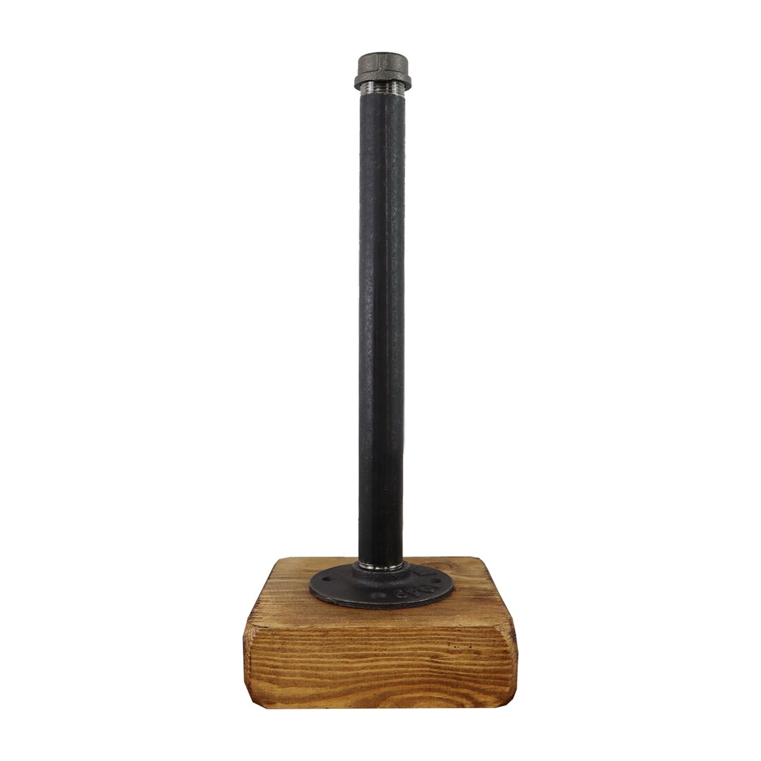 INDUSTRIAL Kitchen Roll Holder With Wooden Base Industrial Raw Steel