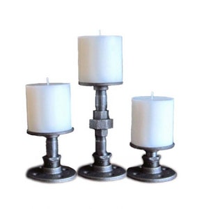 Trio de castiçais estilo tubo industrial