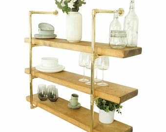 Solid Brass Pipe Fitting Tiered Shelving Unit - Height and Length Customisable