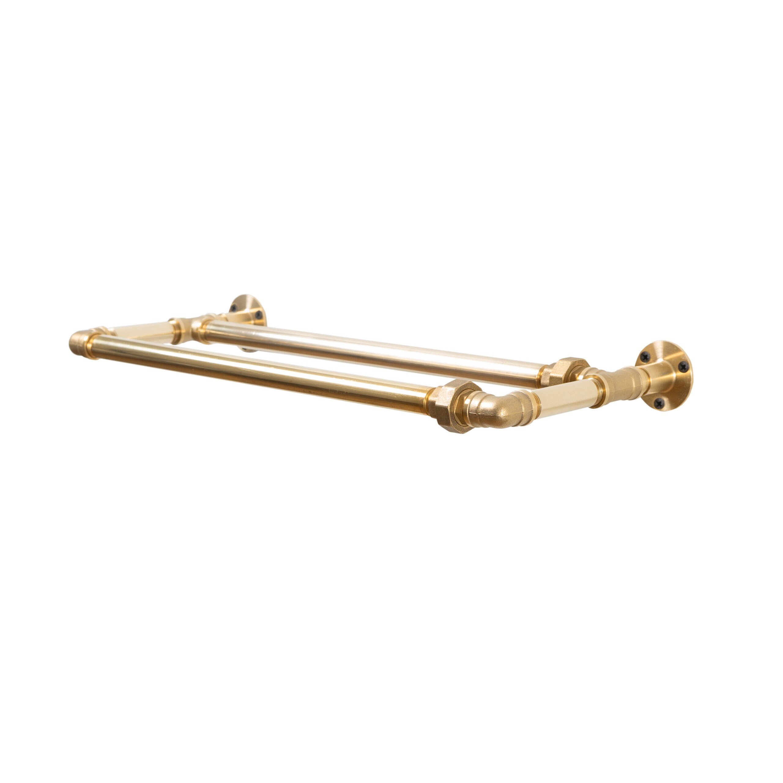 Urban Double Towel Rail with Hooks | Solid Brass Pipe Style
