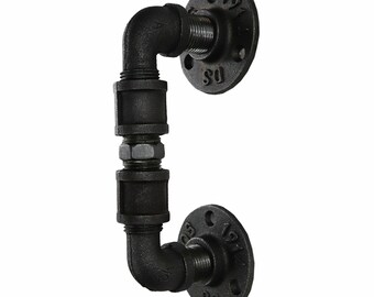 Funky Door/Drawer Handle with Two Sockets One Hex | Industrial Raw Steel Pipe Style