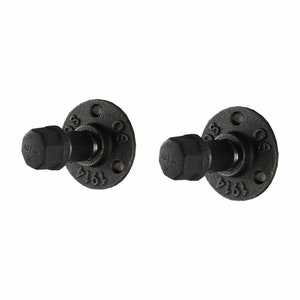 May include: Two black metal wall hooks with a round flange and a threaded pipe. The flange has the text "1/2" and "161" on it.