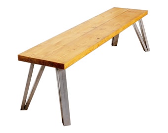 Reclaimed Timber Bench with Steel Angled Box Hairpin Legs | Industrial Style Reclaimed Timber