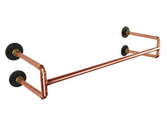 INDUSTRIAL VINTAGE Style Single Copper Clothes Rail - Made From Copper Pipe and Iron Wall Plates!
