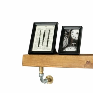 Industrial Brass and Silver Pipe Shelf Brackets Curved Style Pair - Steampunk!