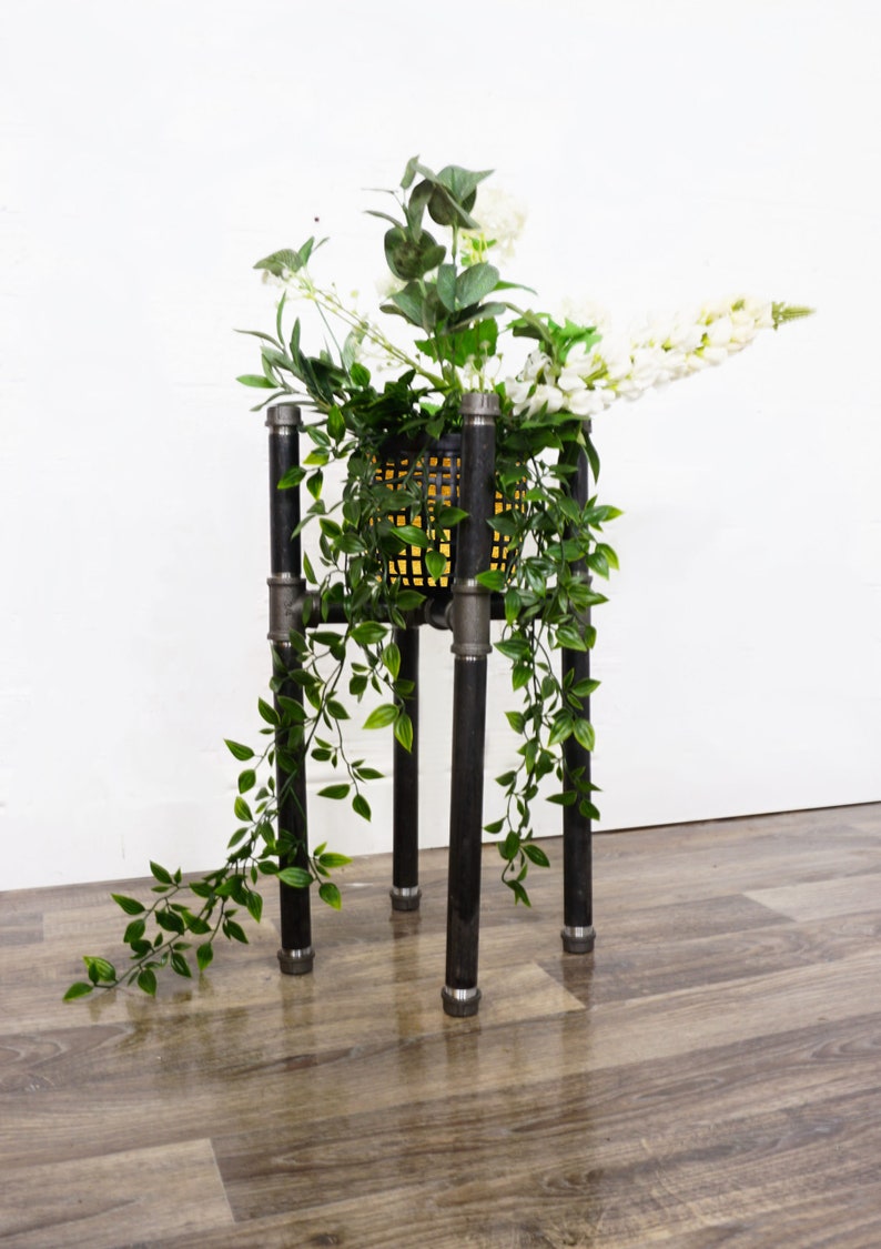 Free Standing Industrial Black Steel Plant Stand Industrial Plant Holder Made From Industrial Pipe Fittings image 1