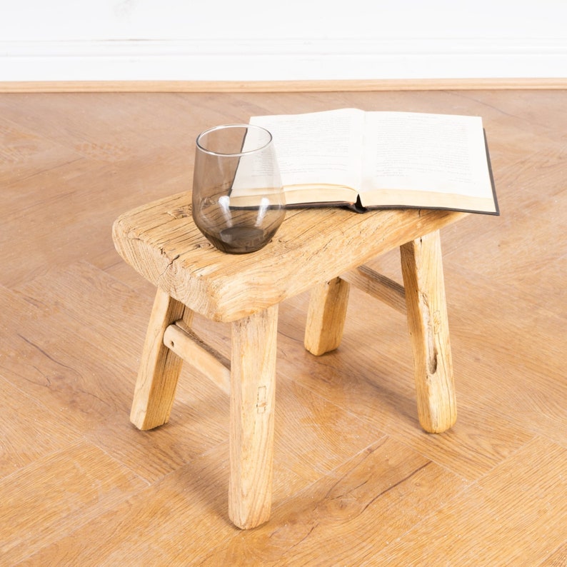 Small Traditional Rustic Rectangular Barn Stool - Reclaimed Antique Elm ...