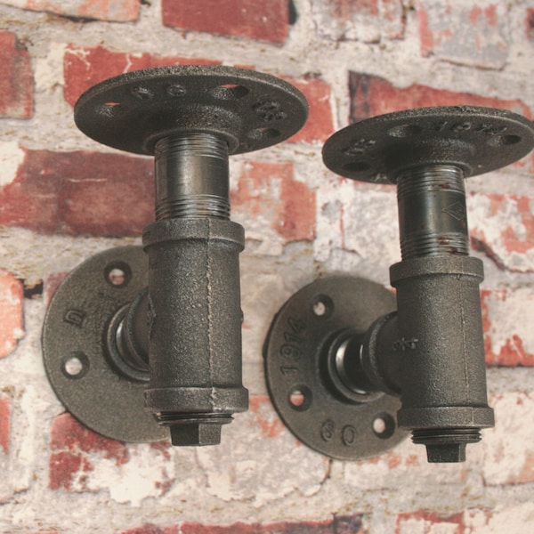 Tube d'acier industriel support pour étagère style T (paire) - Supports d'étagères en métal massif pour mur - Décoration industrielle - Style steampunk
