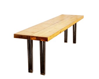 Reclaimed Timber Bench with Steel Straight Box Hairpin Legs | Industrial Style Reclaimed Timber