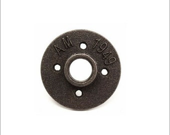 Black Malleable Threaded Iron Floor Flange Wall Mount - Iron Pipe Flanges - Rustic Metal Pipe Fitting - Rusty Style Pipe Brackets