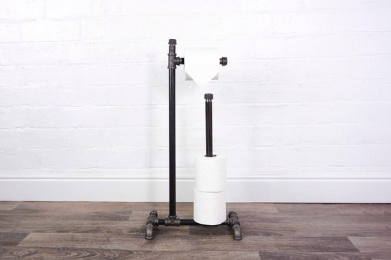 Free Standing Vintage TOILET ROLL HOLDER With Spare Toilet Roll Holder Made  From Silver Industrial Pipe Fittings 