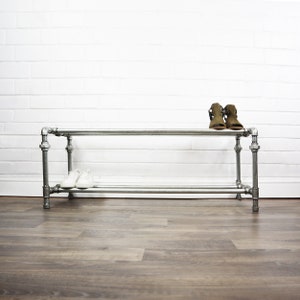 Industrial Two Tiered Shoe Rack Storage Made With Silver Steel Pipe - Rustic Vintage Style Furniture