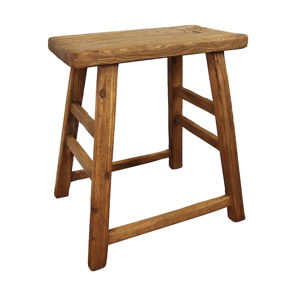 Chinese Old Antique Wooden Stool - Unique Piece - Protective Medium Oak Finish